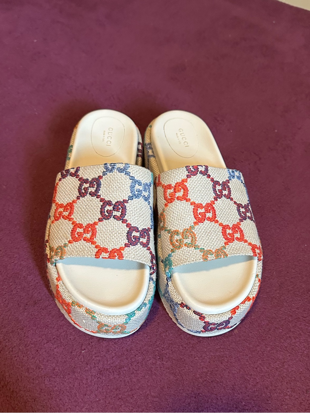 Women Platform Multicolor Gg Canvas Slide Sandal
